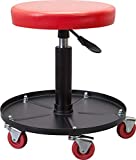 Torin ATRHL6201B Heavy Duty Rolling Pneumatic Creeper Garage/Shop Seat: Padded Adjustable Mechanic Stool with Tool Tray Storage, Red