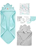 Simple Joys by Carter's Unisex Kids' 8-Piece Towel and Washcloth Set, Teal Blue/Grey, One Size