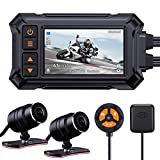 Blueskysea A12 Motorcycle Dash Cam Camera,1080p 30fps Dual Wide Angle 150° Lens Sportbike Recording DVR with 3'' Full Fit Screen Waterproof 32GB Card Loop Recording GPS Mode
