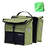 Vincita Top Load Double Pannier Water Resistant Cycling Side Bags - with Rain Cover, Large, Carrying Handle, Reflective Spots - Bike Rack Carrier Saddle Bag - Bicycle Accessories (Black/Green)