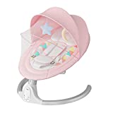 Bioby Baby Swing for Infants,The Five-Point Seat Belt,Bluetooth Touch Screen/Remote Control Baby Bassinet with Music Speaker,Motorized Portable Swing with 5 Swing Speeds（Pink）