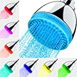 LED Shower Head, 7 Color Flash Light Automatically Changing LED Fixed ShowerHead for Bathroom Upgraded Adjustable Luxury Chrome High Pressure Flow Rain ShowerHead for Kids Adult Tool-Free Installation