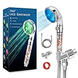 2NLF Led Shower Head with beads, 7 Colors Automatically Changing, Filter Filtration High Pressure Water Saving Handheld Showerhead with hose and base, Soften Hard Water for Dry Skin & Hair（Advanced）