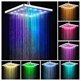 Shower Head, Contemporary LED Color Changing Overhead Rainfall Shower Head Chrome Finish Eco-Friendly Stainless Steel Body