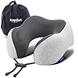 NAPFUN Neck Pillow for Traveling, Upgraded Travel Neck Pillow for Airplane 100% Pure Memory Foam Travel Pillow for Flight Headrest Sleep, Portable Plane Accessories, Light Grey