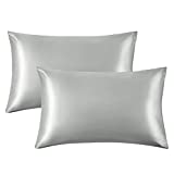 Bedsure Satin Pillowcase for Hair and Skin Queen - Silver Grey Silk Pillowcase 2 Pack 20x30 inches - Satin Pillow Cases Set of 2 with Envelope Closure