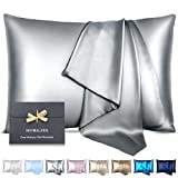 HOTBALZER Mulberry Silk Pillowcase for Hair and Skin, 22 Momme Natural 100% Silk Pillowcases Standard Size with Zipper, Soft Breathable Both Sides Pure Silk Pillow Cover, 1pc (Grey,Standard)