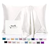 Ravmix Silk Pillowcase for Hair and Skin 21 Momme with Hidden Zipper, Both Sides 100% Mulberry Silk, 1PCS, Standard Size 20×26 inches, Undyed Ivory White