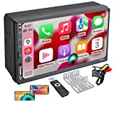 Double Din Car Stereo Compatible with Apple CarPlay and Android Auto, 7 Inch HD Touchscreen Radio Receiver with Bluetooth and Backup Camera, Phone Mirror-Link, FM USB AUX RCA Audio Output