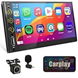 Double Din Bluetooth Car Stereo with Apple Carplay & Android Auto, 7 inch HD Touchscreen Radio with Microphone and Backup Camera, Car Audio Support Subwoofer, SWC, Voice Control, AM/FM, Mirroring