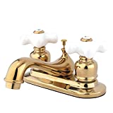 Kingston Brass KB602PX Restoration 4-Inch Centerset Lavatory Faucet with Porcelain Cross Handle, Polished Brass