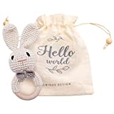 Wooden Baby Rattle Lovely Crochet Bunny Ring Rattle Baby Toys,Beige Bunny