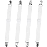 Sopito Bed Sheet Fasteners, 4pcs Adjustable Sheet Straps Heavy Duty Bed Sheet Grippers Suspenders for Mattresses Fitted Sheets Flat Sheets, White