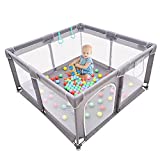 Baby Playpen , Large Baby Playard, Playpen for Babies with Gate Indoor & Outdoor Kids Activity Center , Sturdy Safety Play Yard with Soft Breathable Mesh