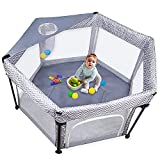 Baby Playpen, Extra Large Playard, Kids Activity Centre, Playpen for Babies and Toddlers, Baby Fence Play Yards, Portable with Soft Mattress, Anti-Skid Pads, Lightweight, Indoor-Outdoor,Gray