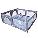 TODALE Baby Playpen for Toddler, Extra Large Baby Playard, Infant Safety Activity Center, Sturdy Babies Playpen with Anti-Slip Suckers,Tear-Resistant Material &Breathable Mesh (Grey 70”×59”)