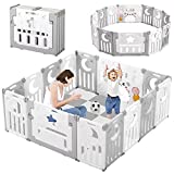 Baby Playpen, Dripex Upgrade Foldable Kids Activity Centre Safety Play Yard Home Indoor Outdoor Baby Fence Play Pen NO Gaps with Gate for Baby Boys Girls Toddlers (Grey + White)