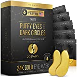 24K Gold Eye Mask– 20 Pairs - Puffy Eyes and Dark Circles Treatments – Look Less Tired and Reduce Wrinkles and Fine Lines Undereye, Revitalize and Refresh Your Skin
