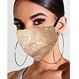 Fstrend Sparkly Rhinestones Mesh Face Mask Silver Bling Crystal Masks Halloween Clubwear Ball Party Masquerade (Gold)