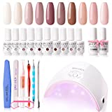 Gellen Gel Nail Polish Starter Kit With UV/LED Light,10 Colors 24W Nail Dryer&Base Top Coat, All-In-One Manicure Gift Set, Salon/Home DIY Nail Art Tools, Spring Summer Gentle Nude Nail Polish Colors