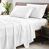 CozyLux 100% Organic Bamboo Sheets Queen Size White 300 Thread Count Oeko-TEX Certified Cooling Bed Sheets Set for Night Sweats 4PCS with 16' Deep Pocket Luxury Silk Feel Hotel Bedding
