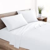 Mellanni Organic Cotton Sheets - 400TC Queen Size Sheets Set - White Queen Sheets - White Bedding Sets Queen - 4 Piece White Sheets Queen Set - Sheet Set Queen Size - Up to 16' Mattress (Queen, White)