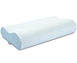 Memory Foam Pillow, Anvo Neck Contour Cervical Orthopedic Pillow for Sleeping Side Back Stomach Sleeper, Ergonomic Bed Pillow for Neck Pain - Blue White