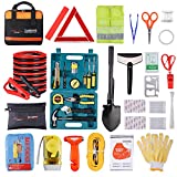 Roadside Emergency Car Kit with Jumper Cables, Auto Vehicle Safety Road Side Assistance Kits, Winter Car Kit for Women and Men, with Car Repair Tool Set, Folding Survival Shovel
