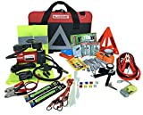 BLIKZONE 82- Pc Auto Roadside Assistance Emergency Essentials Digital Car Kit for Truck & RV with Tire Repair Kit, Jumper Cables, Portable Air Compressor, Tow Strap, Emergency Triangle