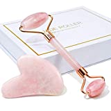 Jade Roller & Gua Sha, Face Roller, Facial Beauty Roller Skin Care Tools, BAIMEI Rose Quartz Massager for Face, Eyes, Neck, Body Muscle Relaxing and Relieve Fine Lines and Wrinkles