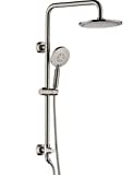 Rain Shower heads system including rain fall shower head and handheld shower head with height adjustable holder , solid brass rail 60 inch long stainless steel shower hose (brushed nickel)