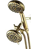 G-Promise High Pressure Dual Shower Head Combo | 72 Inches Flexible Stainless Steel Hose, 3-Way Solid Brass Diverter Bracket (Polished Brass)