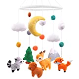 Woodland Baby Mobile Rustic Fox Deer Bear Mountains Nursery Crib Rustic Forest Wilderness Decor No Holder Soft Hanging Plush Animals for Boys Girls Bedroom Cot Cabin Baby
