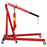 Goplus 2 Ton Folding Engine Hoist Cherry Picker Shop Crane Hoist Lift, Heavy Duty Steel with 6 Iron Caster Wheels (Red)