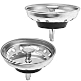 2 Pack - Kitchen Sink Strainer and Stopper Combo Basket Replacement for Standard 3-1/2 inch Drain, Stainless Steel Basket with Plastic Knob, Rubber Stopper Bottom