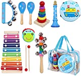 MAXZONE Kids Musical Instruments Sets, 12pcs Wooden Percussion Instruments Toys Tambourine Xylophone for Kids Playing Preschool Education, Early Learning Musical Toys for Boys and Girls Gift