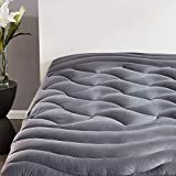 SLEEP ZONE Premium Queen Mattress Pad Quilted Zoned Cooling Mattress Cover Pillow Top Fluffy Bed Topper Deep Pocket 8-21 inch, Grey, Queen