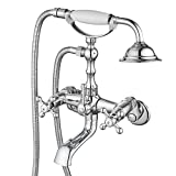 Vintage Wall Mount Clawfoot Tub Faucet 3-9Inch Adjustable Center Polished Chrome 2 Double Handle Shower Faucet System Telephone Shape
