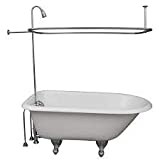 My PlumbingStuff R2200A Clawfoot Tub Shower Faucet and Rectangular Combo Set - 3 ⅜-Inch Center-Diverter Faucet in Chrome - ¾” MIP Connections - 61” 2-Piece Riser with Shower Head -42” x 27” Shower Rod