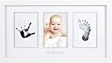 Pearhead Babyprints Newborn Handprint and Footprint Photo Frame Kit with Included Clean-Touch Ink Pad, Gender-Neutral Baby Keepsake, Baby Nursery Décor, White
