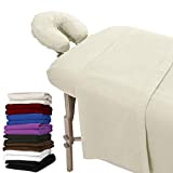 London Linens Extra Thick 3 Piece Set Massage Table Sheets Set - 100% Natural Cotton Flannel - Includes Massage Table Cover, Massage Fitted Sheet, and Massage Face Rest Cover (Natural)