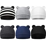 6 Pieces Newborn Baby Hat Bear Ears Infant Caps Baby Boy Girl Toddler Hats Infant Beanie Caps for 0-3 Months (Black White, Black, Navy Blue, Black Gray, Gray, White)