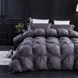 Three Geese Pinch Pleat Goose Feathers Down Comforter King Size Duvet Insert ,750+ Fill Power,1200TC 100%Cotton Fabric,Premium Grey Comforter for All Seasons with 8 Tabs.…