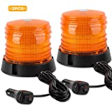 ASPL 2pcs LED Warning Flash Beacon Lights, 60 LED Amber Warning Safety Flashing Strobe Lights with Magnetic and 16 ft Straight Cord for Vehicle Truck Tractor Golf Carts UTV Car Bus,12V-24V