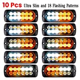 Luixxuer 10pcs Emergency Strobe Lamps 12-LED Surface Mount Flashing Lights for Truck Car Vehicle Waterproof LED Emergency Beacon Hazard Warning light 12V-24V Universal Car Accessories(Amber/White)