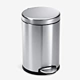 simplehuman 4.5 Liter / 1.2 Gallon Round Bathroom Step Trash Can, Brushed Stainless Steel