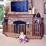 Toddleroo by North States 3 in 1 Stained Wood Superyard 151' Long Extra Wide Baby gate, Barrier or Play Yard, Hardware or Freestanding, 10 sq.ft. Enclosure, 6 Panels, 2-Panel Extension, 30' Tall