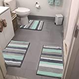 Vaukki 3 Piece Bathroom Rugs Set, Non Slip Shaggy Microfiber Bath Shower Mats Set, Plush Absorbent Washable Bath Rugs Runner for Bathroom, Tub and Shower (18''x26''+20''x32''+20''x24'', Mint Green)