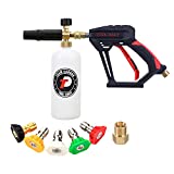 Tool Daily Short Pressure Washer Gun with Foam Cannon, 1/4 Inch Quick Connector, with 5 Pressure Washer Nozzle Tips, 1 Liter
