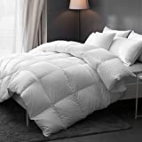 DWR Premium Heavyweight Feathers Down Comforter California King, Ultra-Soft Pima Cotton Quilted, Winter Warmth 750 Fill-Power Goose Down Comforter, Thick Hotel Style Duvet Insert (104x96, White)